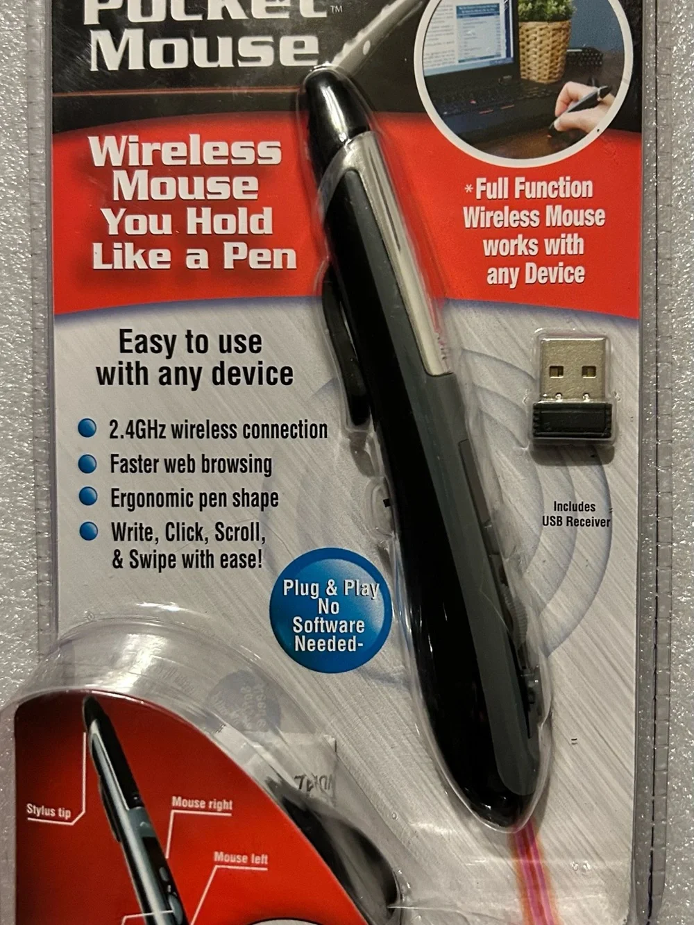 Pocket Mouse Wireless Pen-Style Mouse in Black and Silver